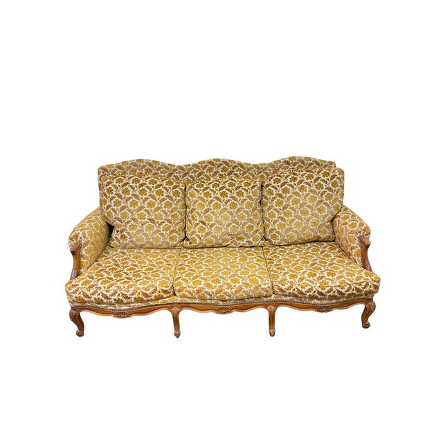 Louis XV Yellow 3-Seater Sofa For Sale - Image 4 of 4