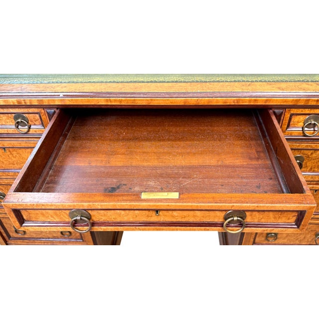 Hollywood Regency Small English Birdseye Maple Pedestal Desk, 1840 For Sale - Image 3 of 14