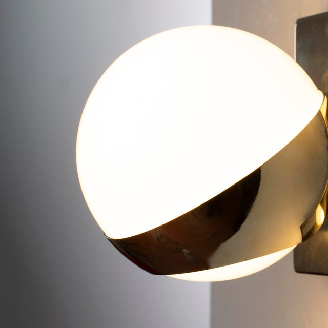 Space Age White Murano Glass Sphere and Brass Frame Wall Sconce, Italy, 1990s For Sale - Image 9 of 12