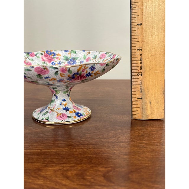 1940s Vintage Grimwades Old Cottage Chintz Miniature Footed Compote, English Floral Chintzware For Sale - Image 5 of 8