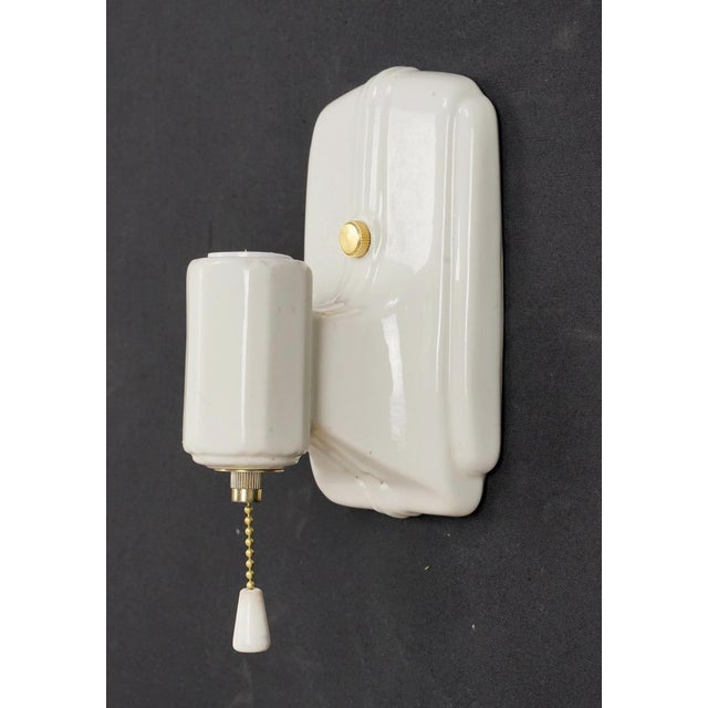 Mid 20th Century Mid 20th Century Restored Art Deco White Porcelain Wall Sconces - a Pair For Sale - Image 5 of 9