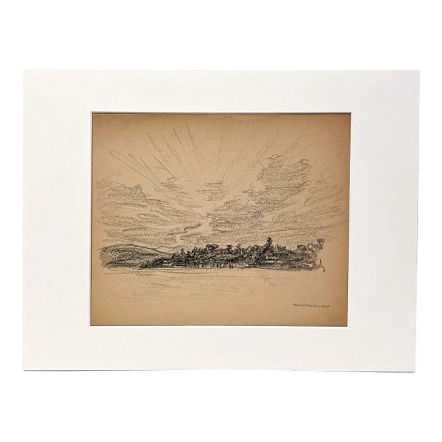 1928 Charcoal on Paper Drawing if a Northern Lake Shoreline by Artist Harold Haydon For Sale