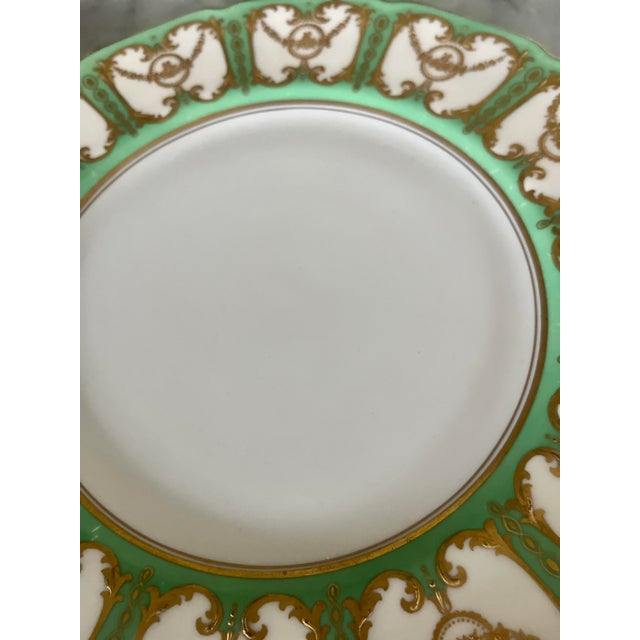 1920s Royal Doulton Sevres Green & Gold Gilt Dinner Plates - Set of 12 For Sale - Image 12 of 18
