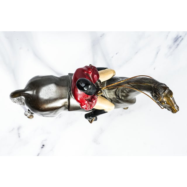 Brown Wonderful Large Antique Cast Metal Horse Jockey Statue Sculpture Racing Sports Equestrian For Sale - Image 8 of 14