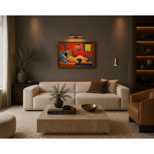 Minas Avetisyan 1963 Mid-Century Armenian Modernist Reclining Nude -Oil Painting For Sale - Image 12 of 12