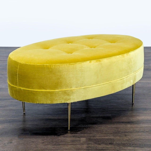 Modern Ballard Designs Button Tufted Velvet Ottoman For Sale - Image 3 of 8