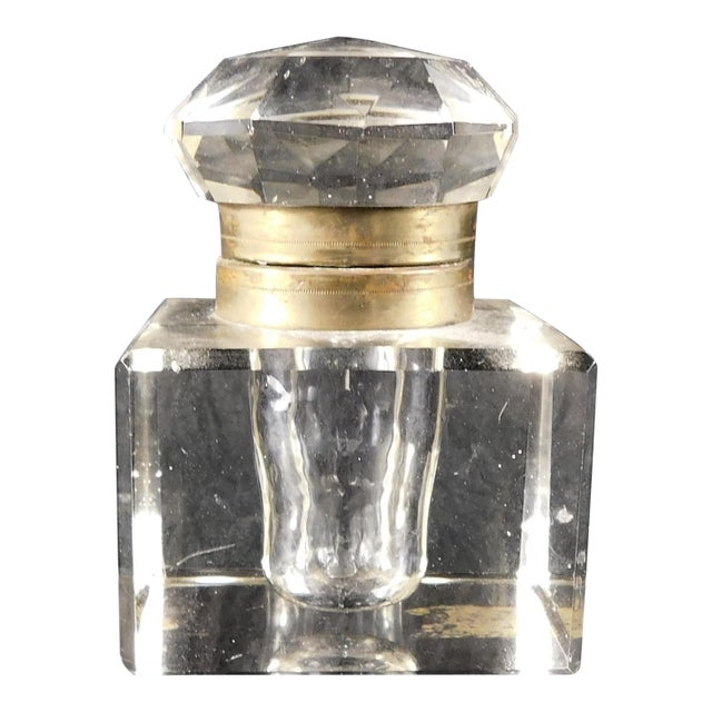 1940s Large Cut Crystal Inkwell With Broken Hinge For Sale