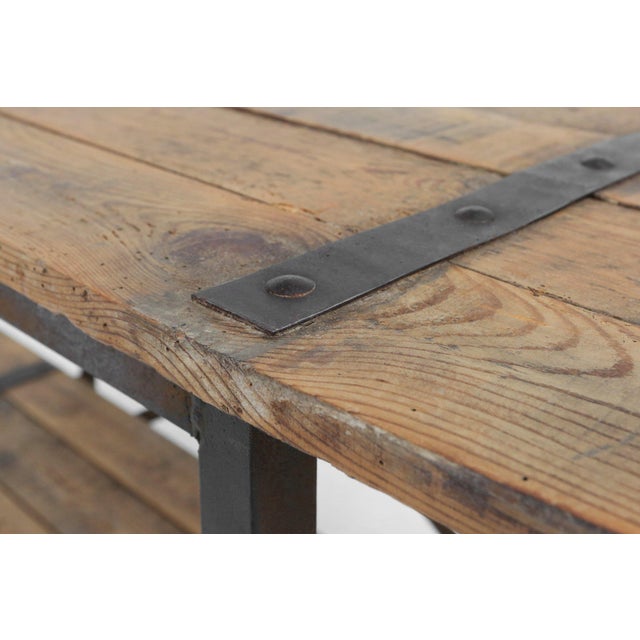 Wood Industrial Side Table with Metal Frame, Wooden Top and Removable Platform, Belgium, 1920s For Sale - Image 7 of 15