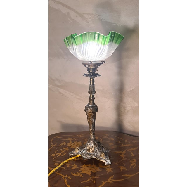 Gold Italian Brass Lamp with Tulip Shade, 1900s For Sale - Image 8 of 8