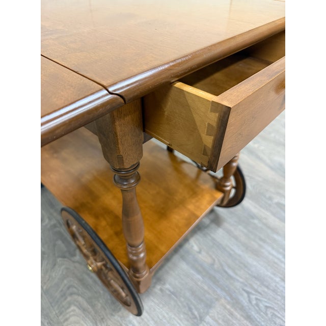 Vintage Ethan Allen Baumritter Solid Maple Drop Leaf Tea Cart For Sale - Image 13 of 16