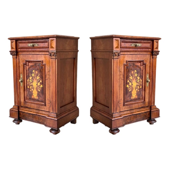19th Century French Walnut Neoclassical Petit File Cabinet, A Pair For Sale