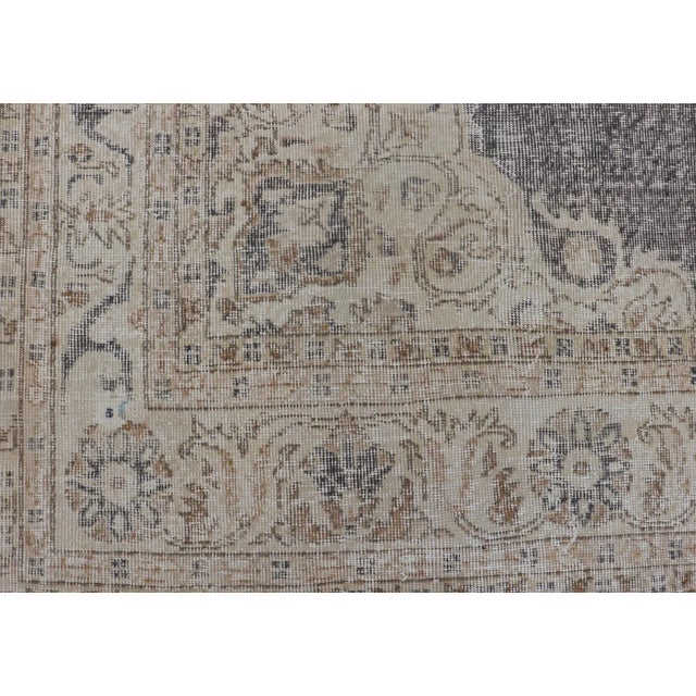 Off-white Mid 20th Century Distressed Turkish Carpet With Medallion Design in Dark Gray, Lt. Brown & Cream For Sale - Image 8 of 12