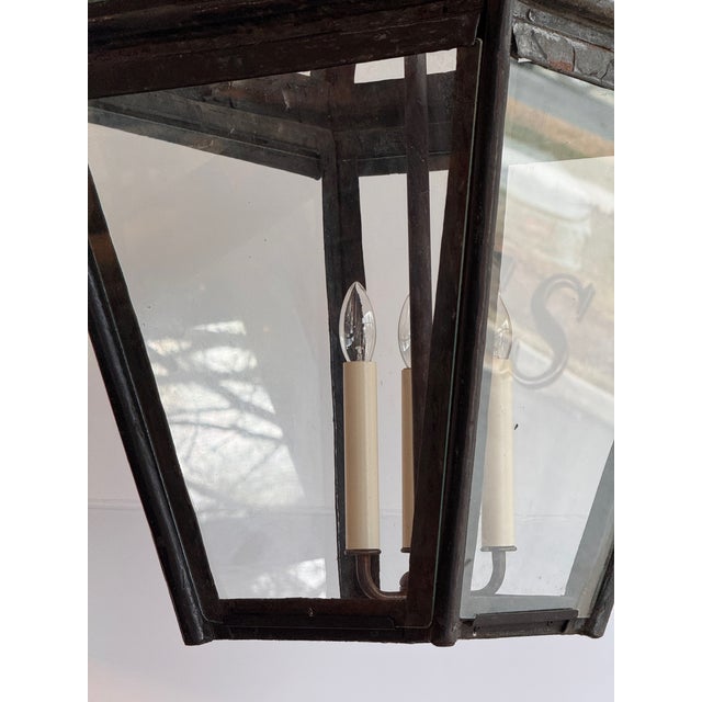 Metal Antique Converted Hanging Lantern For Sale - Image 7 of 7