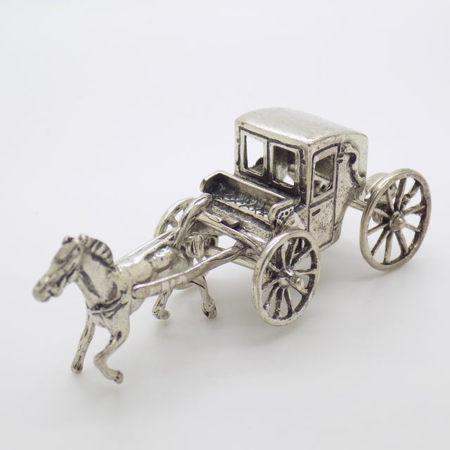 Italian Vintage Italian Handmade Genuine Silver Carriage With Horse Figurine Miniature, Made in Tuscany (Arezzo) For Sale - Image 3 of 10