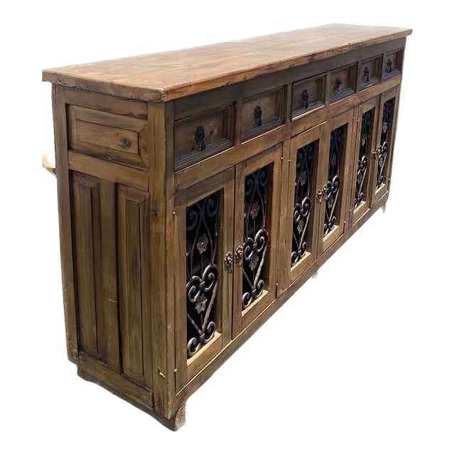 Late 20th Century 6 Doors Solid Wood Dining Room Rustic Storage Sideboard Buffet in the Style of Ralph Lauren For Sale
