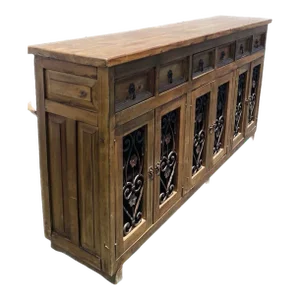 Late 20th Century 6 Doors Solid Wood Dining Room Rustic Storage Sideboard Buffet in the Style of Ralph Lauren