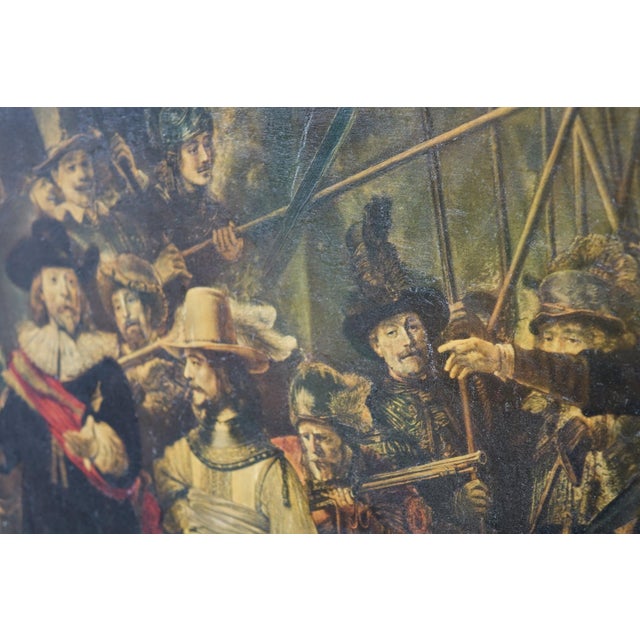 Folk Art "The Night Watch" by Rembrandt – Print of Original Oil Painting on Canvas – 39.5" X 33" For Sale - Image 3 of 8