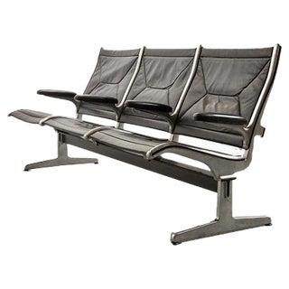 Black Leather Tandem Sling 3-Seater Airport Bench by Charles & Ray Eames for Herman Miller, 1962 For Sale