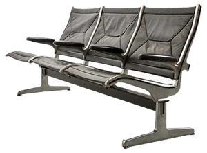 Black Leather Tandem Sling 3-Seater Airport Bench by Charles & Ray Eames for Herman Miller, 1962