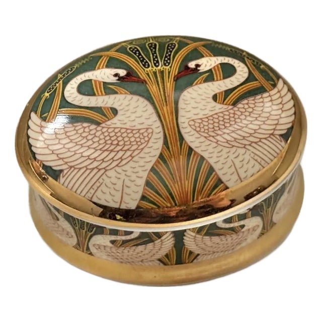 Small English Swans and Bullrush Fine Bone China Lidded Box For Sale