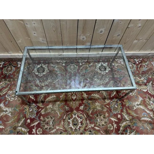 Glass Chromed Metal and Glass Coffee Table, 1970s For Sale - Image 7 of 8