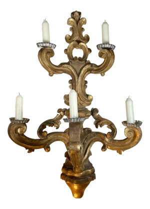 Large Louis XIV Period Baroque Italian Carved Giltwood Wall Sconce