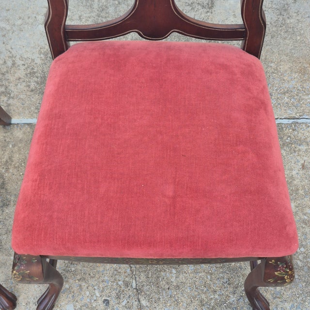 Lane Furniture Mid-20th Century Lane Rustic Floral Paint Decorated Walnut Dining Chairs, Set of 6 For Sale - Image 4 of 18