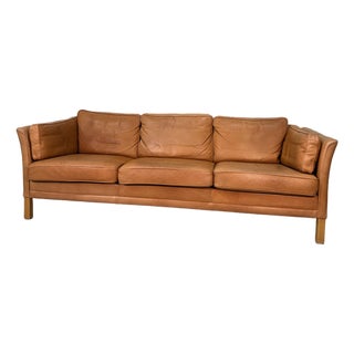 Mid Century Danish Cognac Leather Sofa For Sale