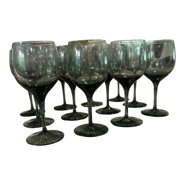 Mid Century Modern Lenox Blue Shadow Wine Glasses- Set of 12 For Sale