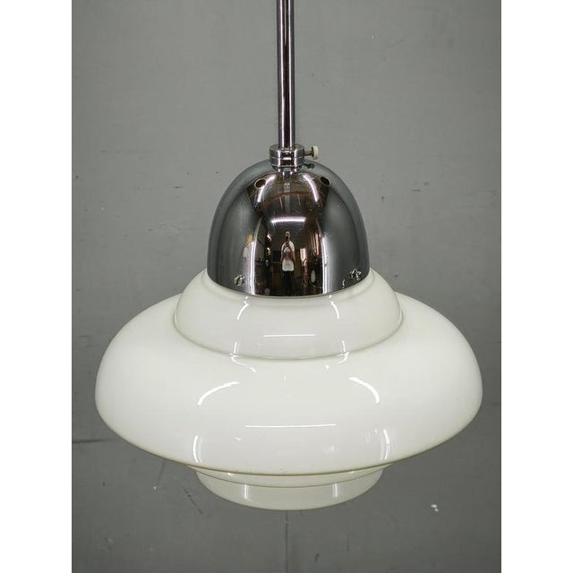 Vintage Art Deco Bauhaus Opaline Glass and Chrome Pendant Light, 1930s For Sale - Image 9 of 11