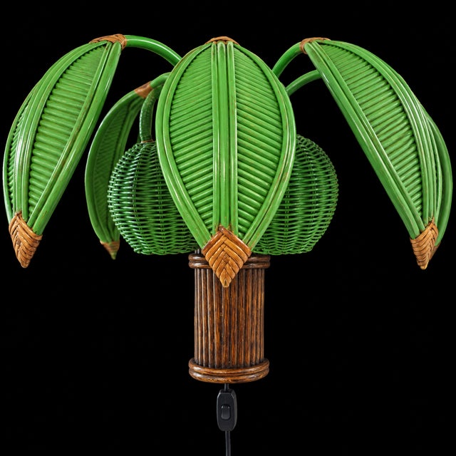 Vintage Pencil Reed and Wicker Coconut Palm Tree Wall Light Sconce Attributed to Mario Torres Lopez For Sale - Image 10 of 10