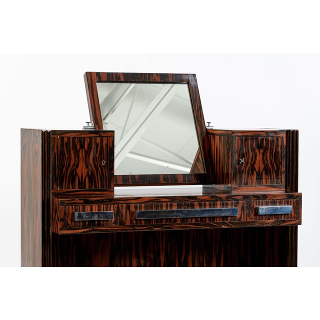 Wood Antique French Art Deco Macassar Ebony Vanity Cabinet by Georges Champion (Attr) For Sale - Image 7 of 15
