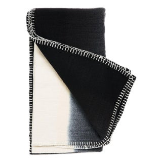Ink Black White Ombre Textured Throw in Hand Spun Merino and Hand Stitched Hem For Sale
