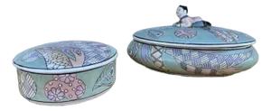 Vintage Asian Cloisino Turquoise Ceramic Boxes - Set of 2