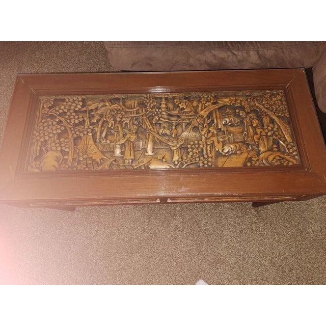 Hand made in Thailand light & dark wood coffee table ,good quality family heirloom. Beautifully crafted one of a kind .