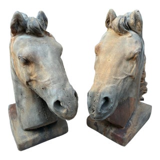 Vintage Stone Outdoor Oversized Horse Statues - Set of 2 For Sale