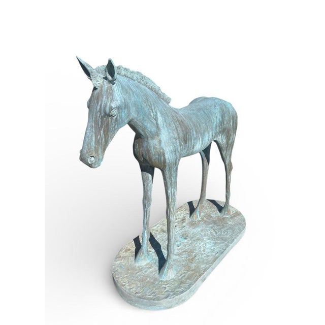 Mid-Century Modern 2000- 2009 Mid-Century Modern Style Verdigris Bronze Life-Size Foal Sculpture For Sale - Image 3 of 6