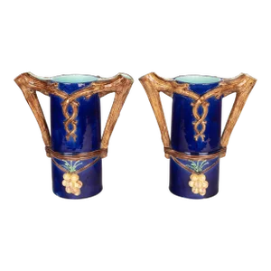 1920s French Majolica Pitchers or Vases - a Pair
