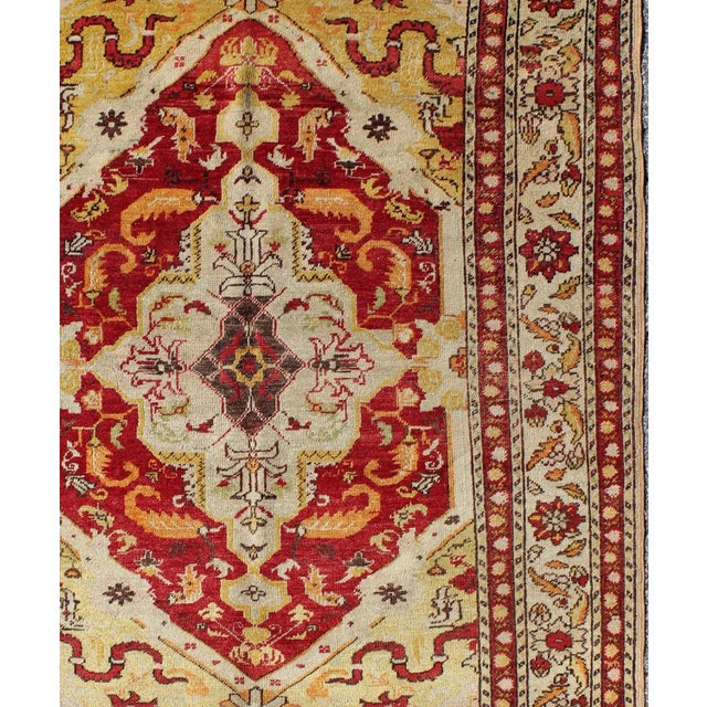 Turkish Early 20th Century Antique Turkish Fine Sivas Rug With Center Medallion in Red, Yellow & Light Green For Sale - Image 3 of 7