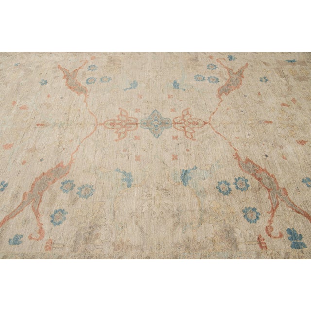 Beige Modern Sultanabad Handmade Beige Floral Wool Rug For Sale - Image 8 of 11