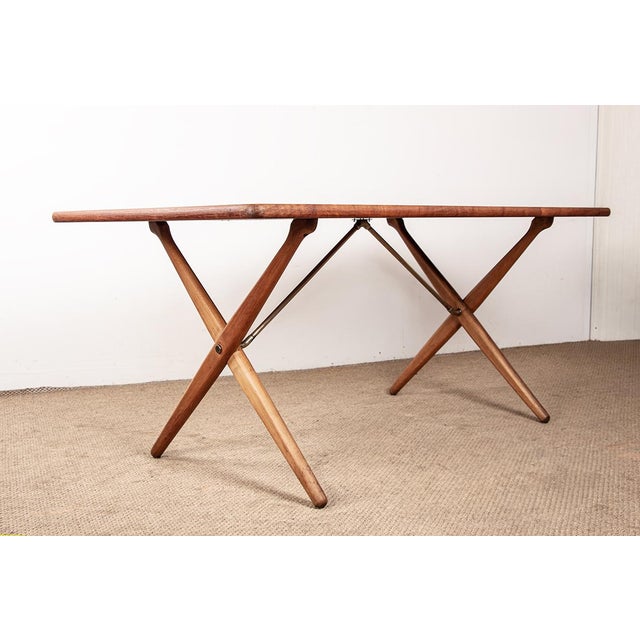 Brown Danish Model at 303 Dining Table in Teak and Beech and Brass by Hans Wegner for Andreas Tuck, 1960 For Sale - Image 8 of 18
