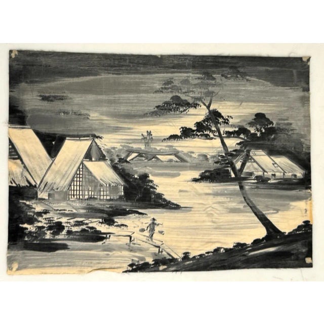 Mid 20th Century Mid 20th Century Original Vintage Vietnamese River Scene Painting on Silk Mid-Century For Sale - Image 5 of 5
