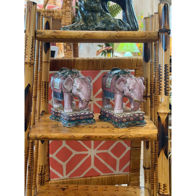 Pair of Chinese Export Famille Rose Style Elephant Bookends or Decorative Objects For Sale - Image 11 of 11