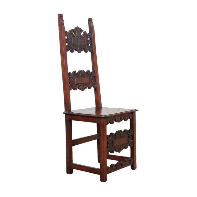 18th Century Pair of Italian Baroque-Style Walnut Side Chairs For Sale - Image 4 of 8