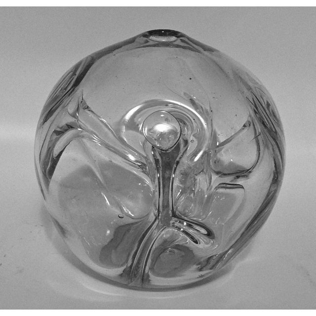 1970s Paul Manning Signed Studio Glass Vase, Etched Stick Figure, 1973 For Sale - Image 5 of 11