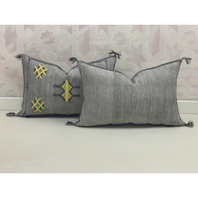 Art Deco Gray Handmade Cactus Silk Pillow Covers - a Pair For Sale - Image 3 of 8