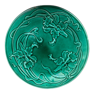 19th Century Green Majolica Orchid Plate Saint Clement