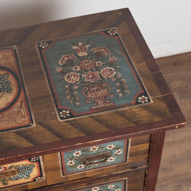 Brown 19th Century Original Hand Painted Blanket Chest of Three Drawers From Hungary For Sale - Image 8 of 13