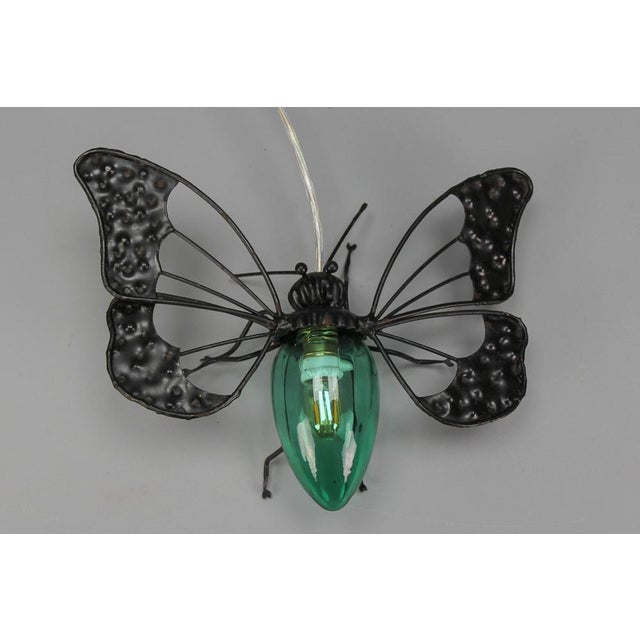 Mid-Century Modern Metal and Green Murano Glass Wall Lamp Butterfly, Italy, 1960s For Sale - Image 4 of 18