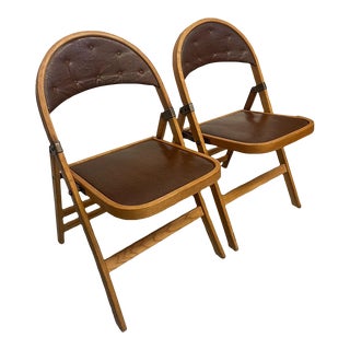 1970s Vintage Clarin Manufacturing Company Folding Chairs With Wooden Frame - Set of 2 For Sale